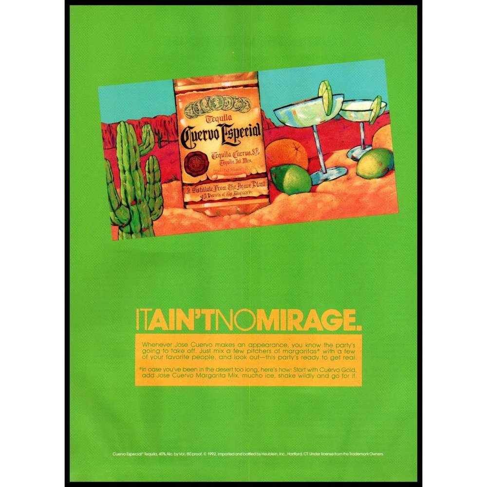 1992 Jose Cuervo Tequila Vintage Print Ad Mexico Desert Cactus Drawing Wall Art